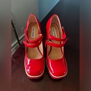 Red Steve Madden MaryJane Platform Pumps